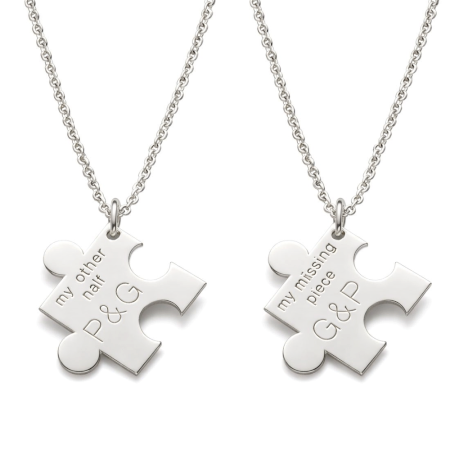 Handmade 925 Sterling Silver Puzzle Couple Pendant Necklace Gift